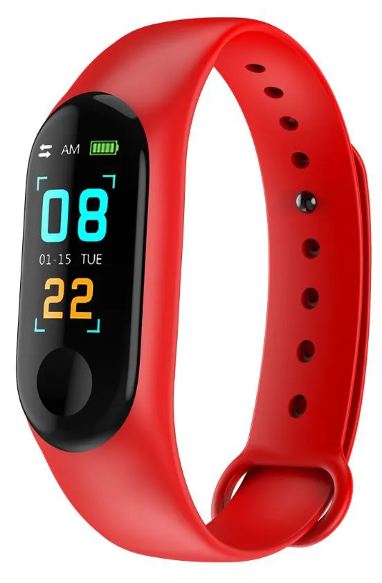 Фитнес-браслет CARCAM SMART BAND M3 шагомер, пульсометр, IP67, артериальное давление - Цвет: Красный