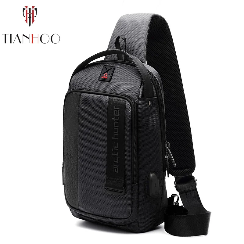 

TIANHOO High quality Casual men's chest bag usb rechargeable messenger bag outdoor sports waterproof shoulder bags