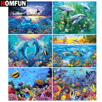 

HOMFUN Diamond Painting Full Square/Round Diamond "Dolphin ocean scenery" Pattern Embroidery Cross Stitch 5D Rhinestone Painting