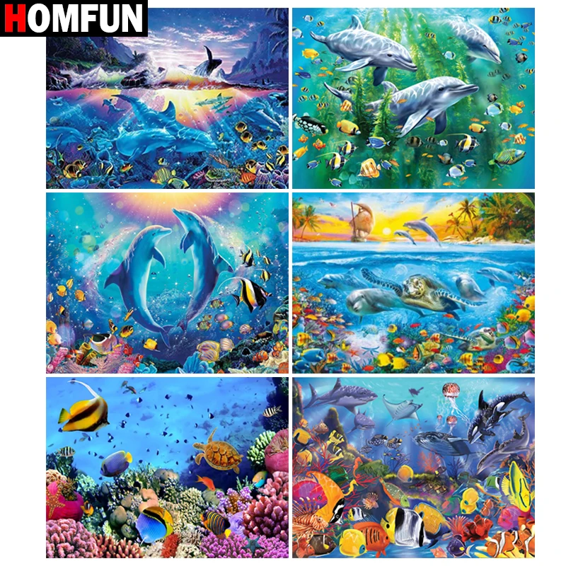 Алмазная живопись HOMFUN полноразмерная/круглая вышивка с рисунком дельфина океана