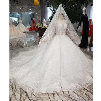 شراءBGW HT565 ثوب حفلة مثل فساتين الزفاف الأبيض مع طرحة زفاف الوهم O الرقبة ثوب زفاف مع قطار 2020 موضة جديدة تصميم