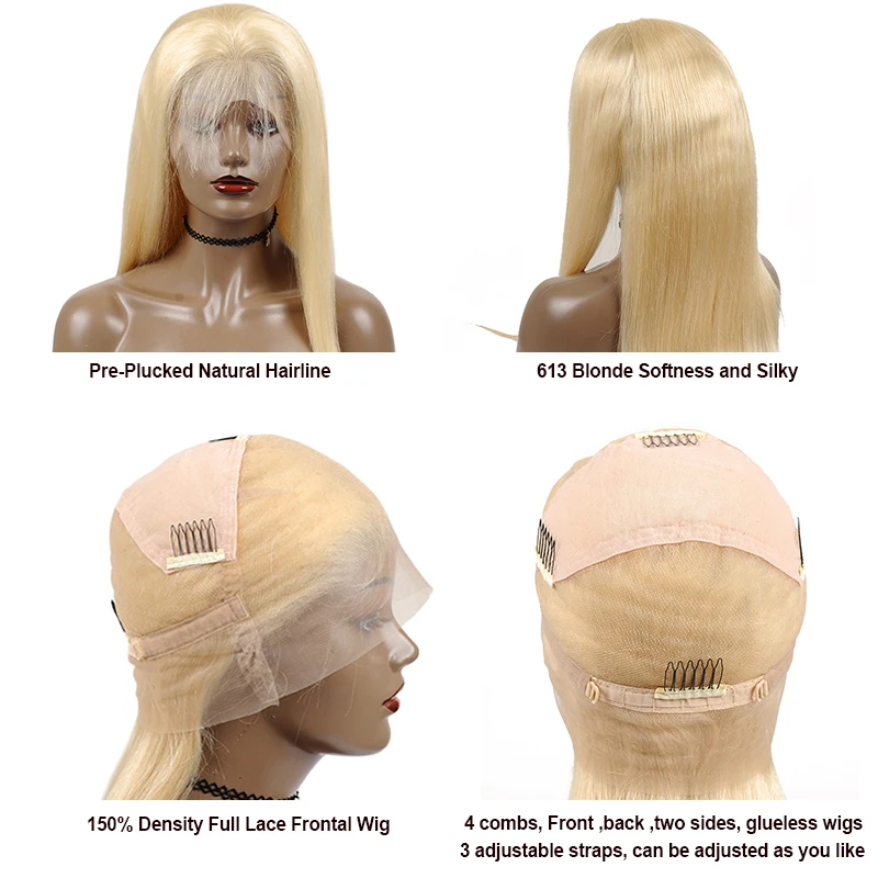 Remyblue полный парик шнурка человеческих волос 613 блонд парик фронта шнурка предварительно сорванные бразильские Remy прямые волосы шнурка фронта al парик 150% 8-24