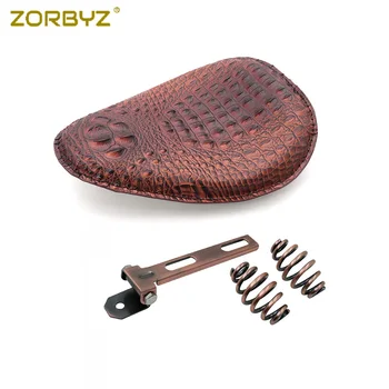 

ZORBYZ Motorcycle Brown Crocodile PU Leather Solo Drive Seat Spring & Bracket For Harley Chopper Bobber Custom SX650