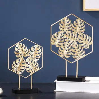 

Nordic Iron Art Golden Ginkgo Monstera Leaves Home Ornament Figurines Miniatures Office Bedroom Decoration Crafts Photo Prop