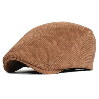 Autumn and Winter Camel Corduroy Man Ivy Cap Dad Casual Newsboy Hat Women Big Size Beret 56-60cm