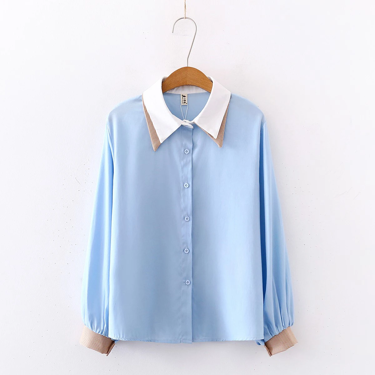 Blue Новинка весны, женская шифоновая блузка, двухслойная, осенняя, рукав-фонарик, цвет блока, красная рубашка, повседневные топы, Feminina Blusa T9D729T - Цвет: Blue