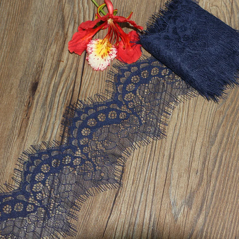 

3Meters/lot 9cm blue width Eyelashes lace trim flower Unilateral wave lace fabric handmade diy clothes accessories
