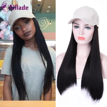 

AILIADE Black Brown Multicolor Long Straight / Wavy Hat Wig With Wig And Hat Natural Connection Synthetic Hair Female Headdress