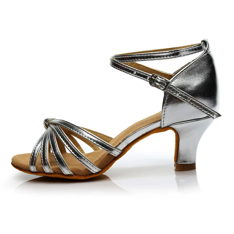 DIPLIP Туфли для латинских танцев для Для женщин девочек Танго бальных танцевальные, на высоком каблуке мягкие туфли для танцев 5/7 см для бальных танцев - Цвет: Knot Silver 5cm
