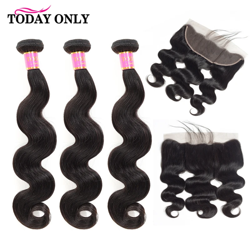 

TODAY ONLY Peruvian Body Wave Bundles With Frontal Remy Human Hair Bundles With Frontal 13x4 Lace Frontal Closure With Bundles