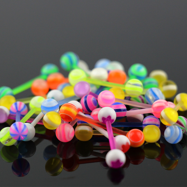 14G Acrylic Tongue Ring Nipple Piercing Barbell Flexible Colorful Bar Ear Cartilage Earring Stud for Women Body Jewelry