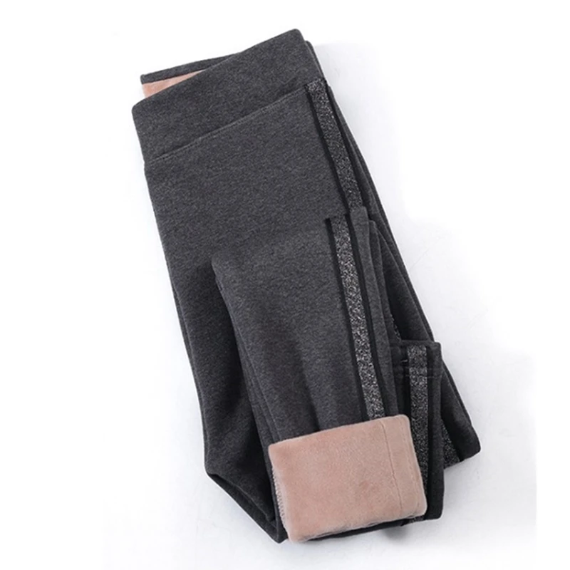 Gray silver stripe Женские хлопковые бархатные теплые леггинсы зимние Новые Сексуальные женские штаны с высокой талией и полосками по бокам для спортивных тренировок и фитнеса - Цвет: Gray silver stripe
