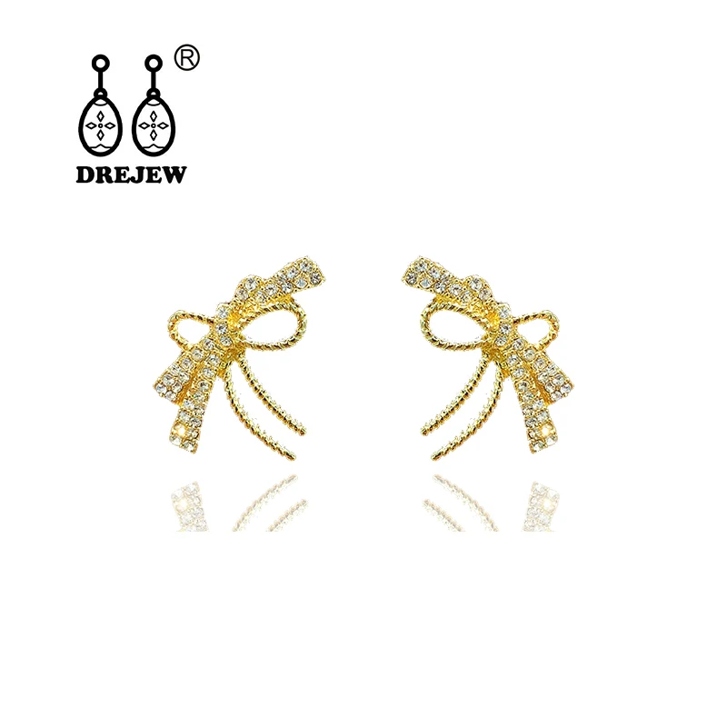 

DREJEW Butterfly Geometric Statement Earrings 2019 925 Gold Silver Needle Crystal Stud Earrings for Women Wedding Jewelry HE8611