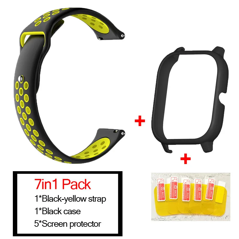 black yellow-black 7в1 умные часы аксессуары для Huami Amazfit GTS ремешок силиконовый браслет полосы для Amazfit gts Чехлы Защитная пленка для экрана - Цвет: black yellow-black