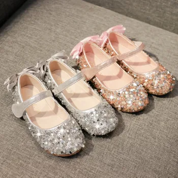 

Hot Sale Round Toe Crystal Children's Shoes Girls Sequin Design Flat Shoes Comfortable Soft Bottom Princess Shoes With Hook&Loop