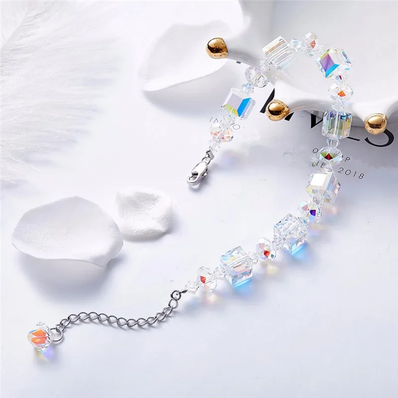 Fashion Square Austrian Crystal Women's Bracelet Luxury Wedding Jewelry Charm Bracelet Ladies Best Friend Hand Bracelet Jewelry