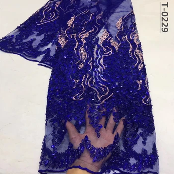 

Latest Nigerian handmade beads lace fabrics high quality beaded sequins french tulle lace for wedding pearls voile mesh net lace