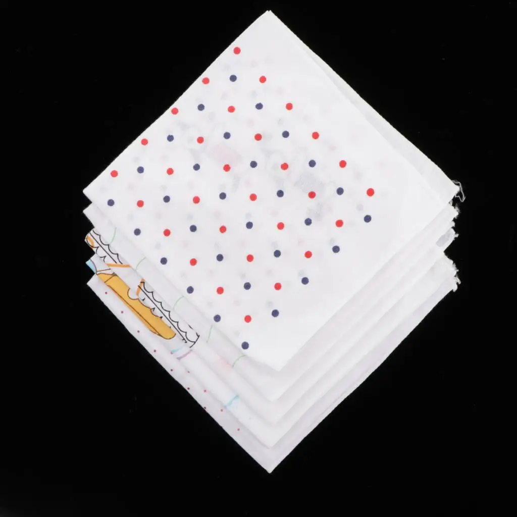 5pc Kids Cute Cartoon Handkerchiefs Baby Boys Hanky Soft Kerchiefs Cotton Hankie White Point Wipe Handkerchiefs Bear 35x35cm 