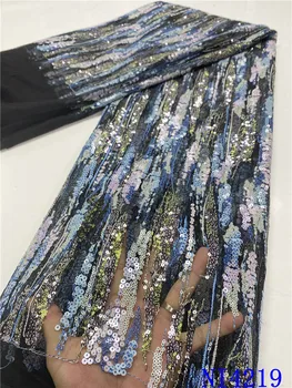 

High Quality French Lace Fabric Mesh Nigeria Fabric Hot Sales For Wedding Dress Sequin Lace Tulle African Lace Fabric NI4219-4