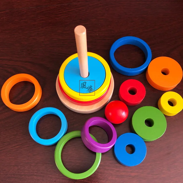 Children Wooden Rainbow Blocks Wooden Balls Dolls Rainbow Building Stacking Blocks Montessori Color Sort Educational Toy