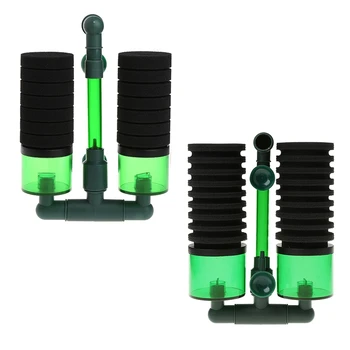 

NEW-Aquarium Fish Tank Biochemical Sponge Filter Air Pump Double Head With Suction Cup Practical Size S