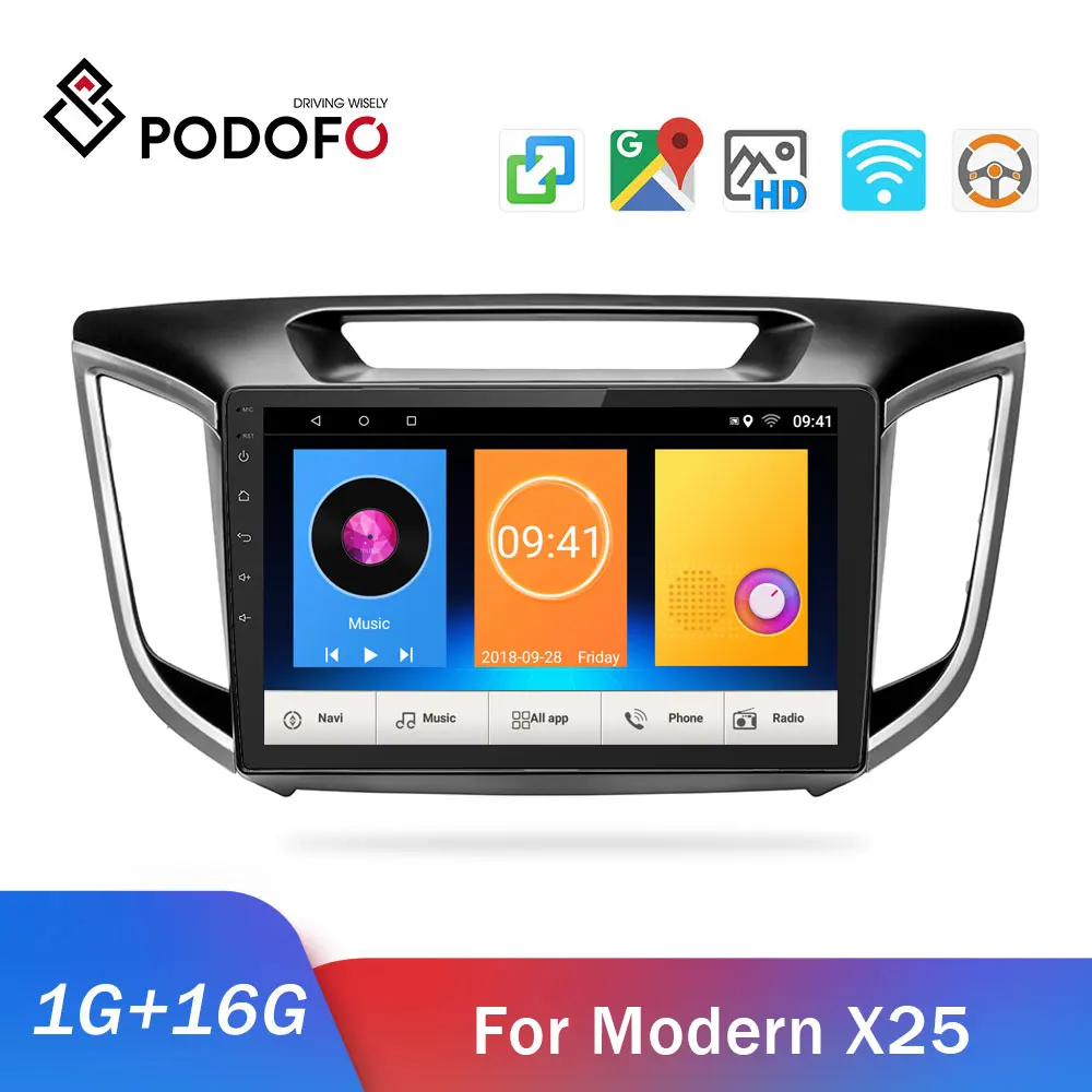 

Podofo 2din Android car radio WIFI GPS Navigation 2 DIN Car Multimedia Player Autoradio For Hyundai IX25 2011-2018 Car Stereo