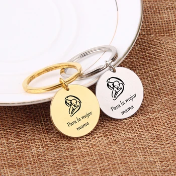 

Para la mejor mama Engraved Key Chain Newborn Baby Keyring First Mother's Day Gift Key Holder Spain Engraving Cute Picture