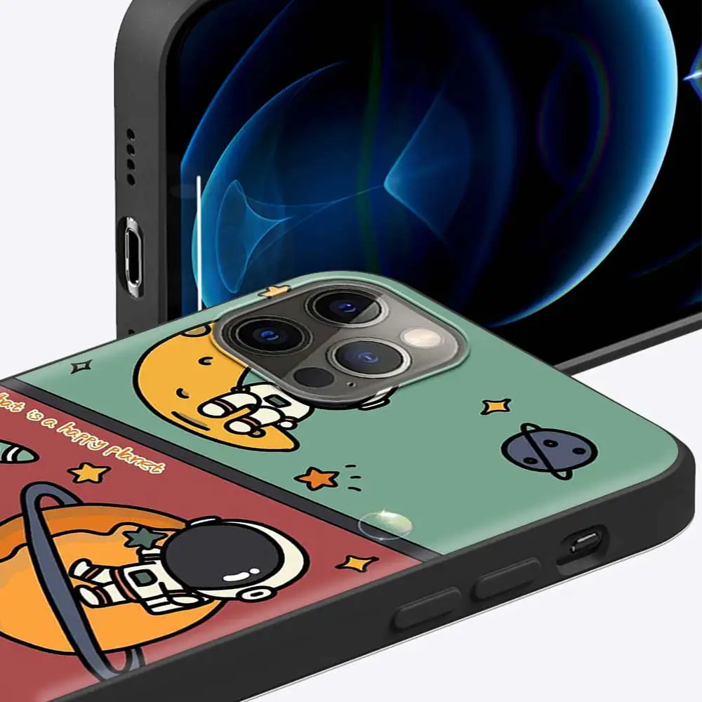 Star Astronaut Cute Case For Apple iPhone 11 13 12 Pro 7 XR X XS Max 8 6 6S Plus 5 5S SE 2020 13Pro Black Phone Cover Capa