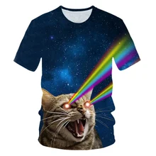 Детская Яркая футболка с изображением кота и сияющего луча забавная футболка с объемным рисунком лисы и кошки для мальчиков и девочек детские модные футболки BIAOLUN