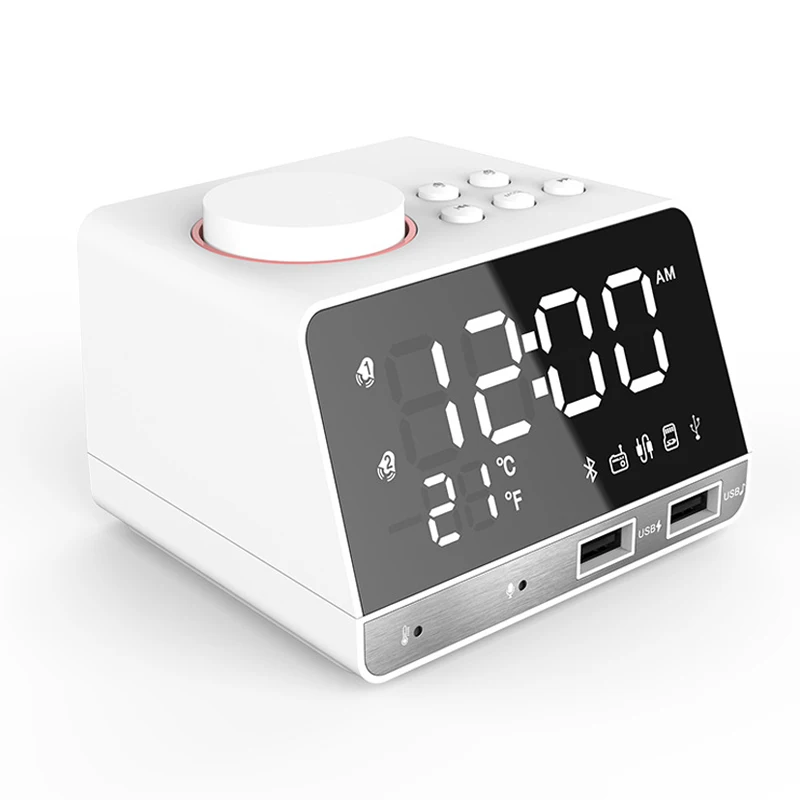 

Digital Alarm Clock Bluetooth Speaker Dual USB Ports Temperature LED Display for Home LHB99