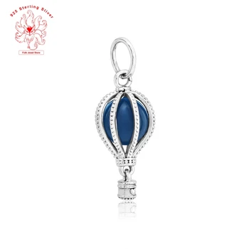 

2019 New Arrival New Beads, Blue Hot Air Balloon Pendant Charms fit original pandora Bracelets Women DIY Jewelry