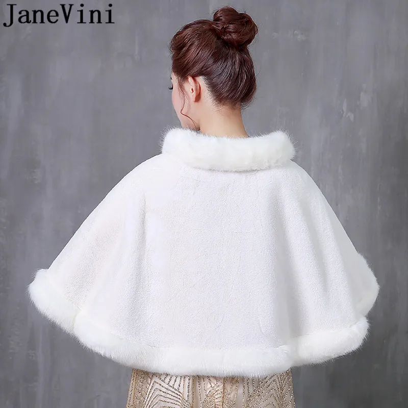 JaneVini White Winter Wedding Bridal Faux Fur Wraps Warm Shawls Women Coat for Evening Party Cape Cloaks Bolero Fourrure Mariage