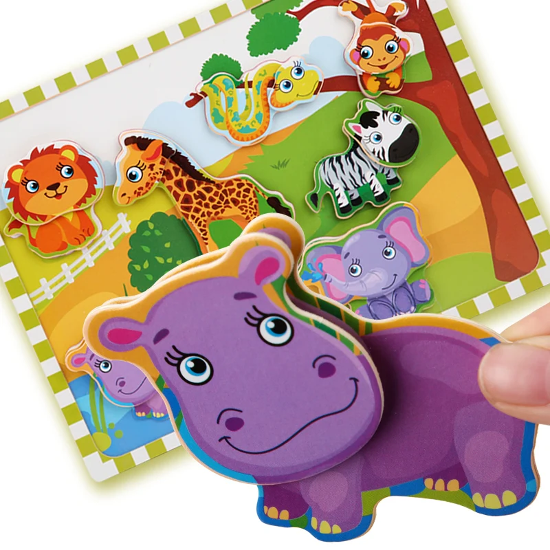 

Wooden Toy Personality Velcro Puzzle Educational Puzzle Early Learning Knowledge Intelligence Cartoon Animal Puzzle Wooden Toy
