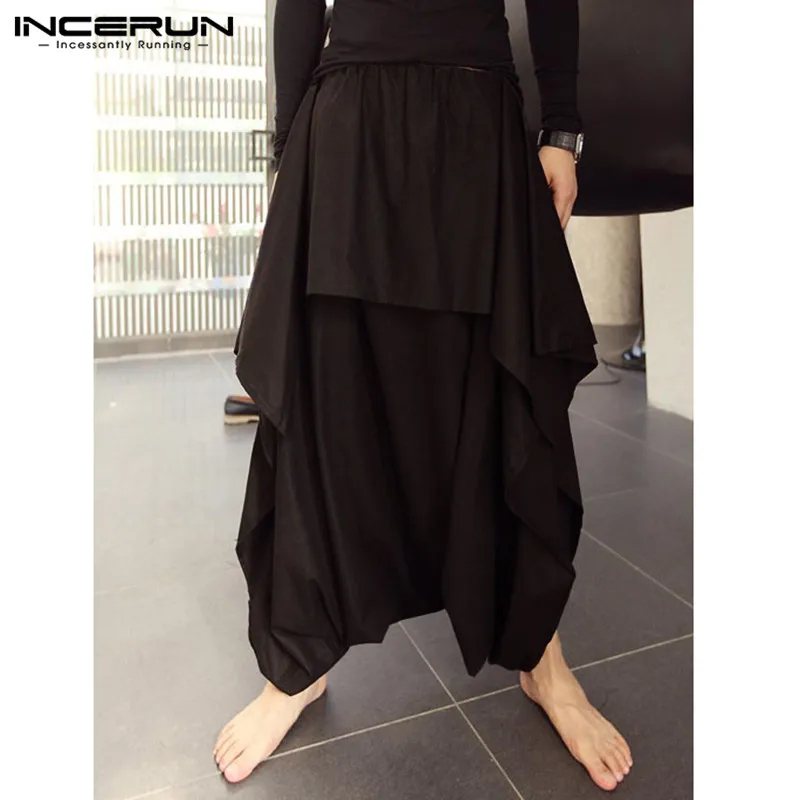 INCERUN Fashion Men Harem Pants Joggers Solid Loose Drop Crotch Pants Streetwear Elastic Waist Skirts Pants Trousers Men 2020 INCERUN Fashion Men Harem Pants Joggers Solid Loose Drop Crotch Pants Streetwear Elastic Waist Skirts Pants Trousers Men 2020