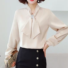 Korean Fashion Silk Women Blouses Woman Satin Shirt Elegant Women Long Sleeve Blouse OL Bow Shirt Plus Size Blusas Mujer De Moda Korean Fashion Silk Women Blouses Woman Satin Shirt Elegant Women Long Sleeve Blouse OL Bow Shirt Plus Size Blusas Mujer De Moda