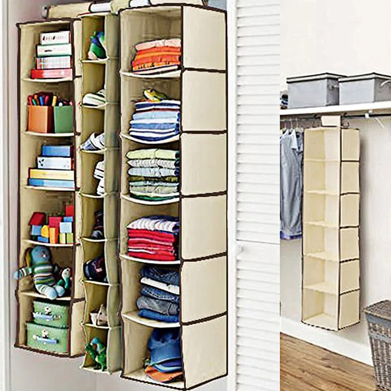 Multi-Layer Portable Sundries Storage 6 Section Clothing Large Capacity Household Supplies Hanging Wardrobe Folding