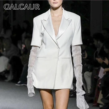 

GALCAUR Patchwork Hollow Out Diamonds Women's Blazer Notched Long Sleeve Tunic Casual Suit Female Vintage Fashion Clothes 2020