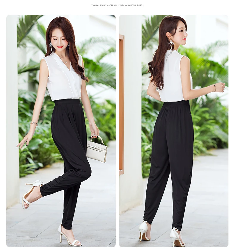2020 New Summer Women Harem Pants High Waist Wide Leg Pants Casual Ankle-Length Trousers Loose Korean Plus Size Black Pants