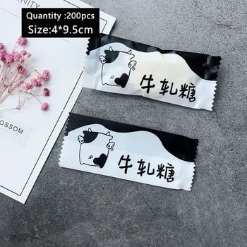 

200pcs/lot Cartoon Milk Cow Back Chinese Nougat Candy Packaging Bag Adorable Baptism Sugar Packaging Soft Nougat Goodie Bags