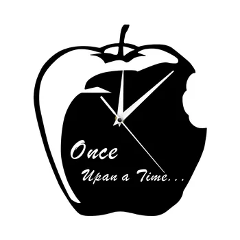 

Once Upon A Time Fairytale Bitten Apple Shape Clock Black and White Modern Wall Clock Silent Quartz Wall Clock Home Decor