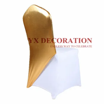 

5pcs Lot Half Fited Bronzing Metallic Spandex Chair Cap Hood For Chair Cover Wedding Event Decoration