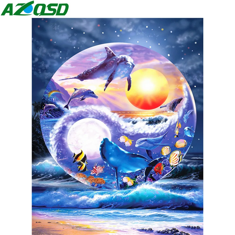 

AZQSD Dolphin Diamond Painting 5d Full Drill Square Crystal Embroidery Animal Cross Stitch Rhinestones Gift Handmade Decor Home