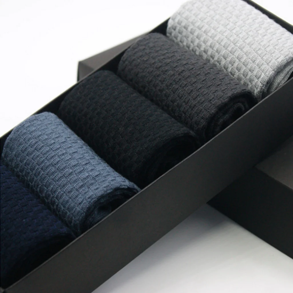 

Free Shipping 5pairs/lot Bamboo Cotton Socks For Men with Checks Pattern Socks Box Business Men Dress Socks As Gifts For Male