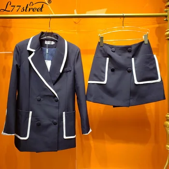 

Professional Stewardess Fan! Elegant Contrast Color Binding Striped Suit Jacket + a Skirt Early Autumn Thin Tooling Suit
