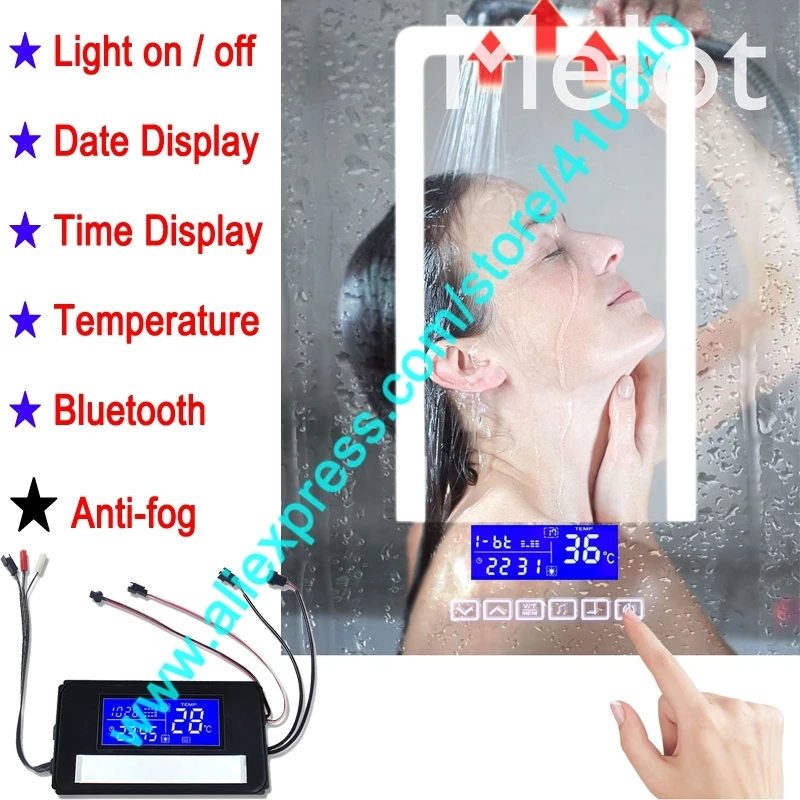 

Washroom LED Light Mirror Touch Switch System Time Date Temperature Display AND ANTI MIST for Cabinet Mirror Refurbishment