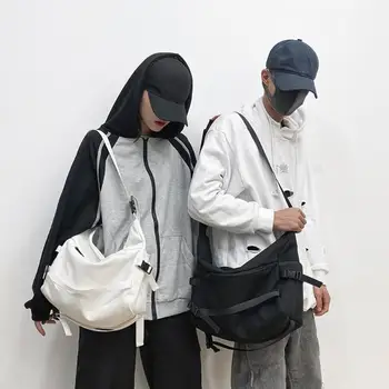 

Canvas Shoulder Messenger Bag Casual Women Men Solid Color Large Capacity Travel Streetwear Shoulder Crossbody Bags