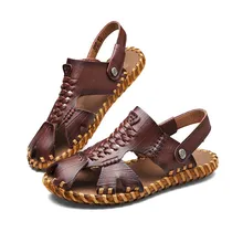 Красивые Летние популярные мужские сандалии; мужские летние пляжные сандалии из натуральной кожи в римском стиле; Мужские Пляжные шлепанцы в стиле ретро; повседневные сандалии без застежки