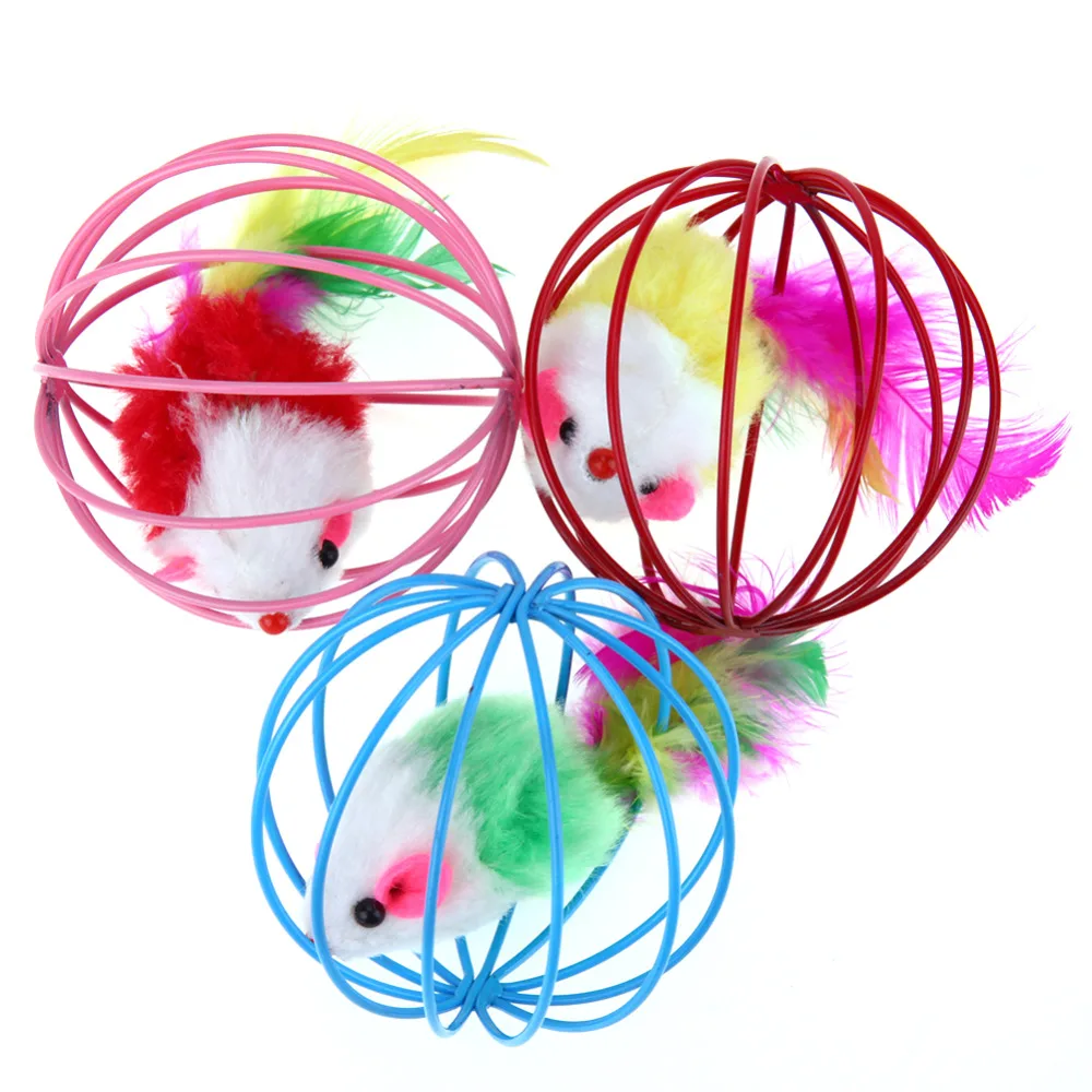 

1pcs Cat interactive feather mouse cage toy artificial color toy toy pet supplies fun hollow ball@1