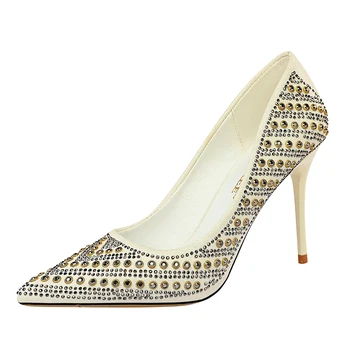 

Women Pumps Rivet Rhinestone Wedding Shoes Thin High Heels Party Shoes Women Heels Stiletto Plus Size 42 43 K0265