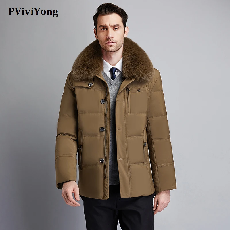 PViviYong, новинка, высокое качество, белый утиный пух, мужская куртка, воротник, короткое пальто, мужские парки 6106
